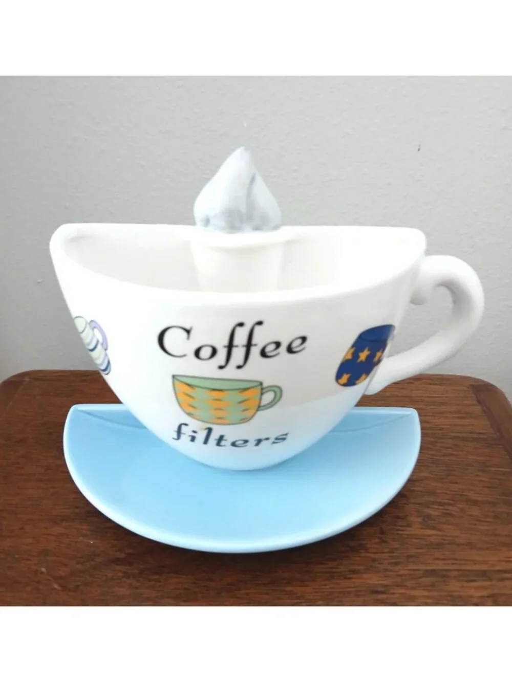 Gevalia Coffee Cup Saucer Wall Pocket Ceramic Filter Holder 8 Inch